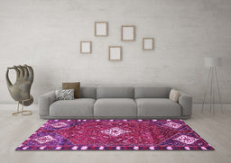 Machine Washable Persian Purple Traditional Area Rugs in a Living Room, wshtr838pur