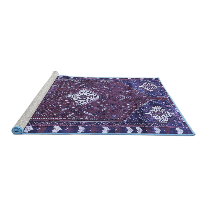 Sideview of Machine Washable Persian Blue Traditional Rug, wshtr838blu