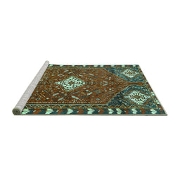 Sideview of Machine Washable Persian Turquoise Traditional Area Rugs, wshtr838turq