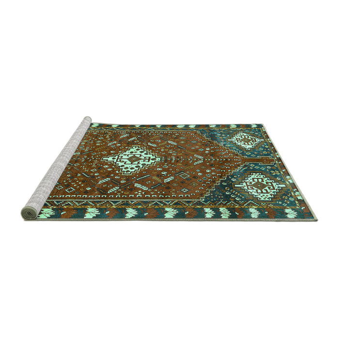 Sideview of Machine Washable Persian Turquoise Traditional Area Rugs, wshtr838turq