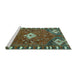 Sideview of Machine Washable Persian Turquoise Traditional Area Rugs, wshtr838turq