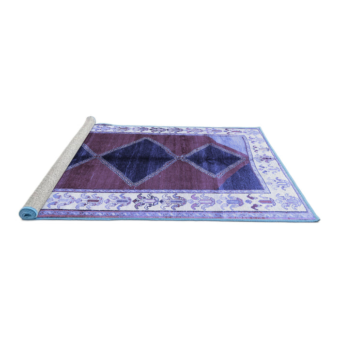 Sideview of Machine Washable Persian Blue Traditional Rug, wshtr839blu