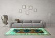 Machine Washable Persian Turquoise Traditional Area Rugs in a Living Room,, wshtr839turq