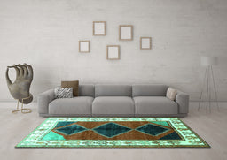 Machine Washable Persian Turquoise Traditional Area Rugs in a Living Room,, wshtr839turq