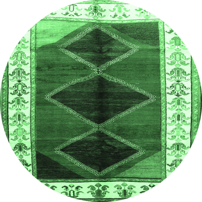 Round Persian Emerald Green Traditional Rug, tr839emgrn