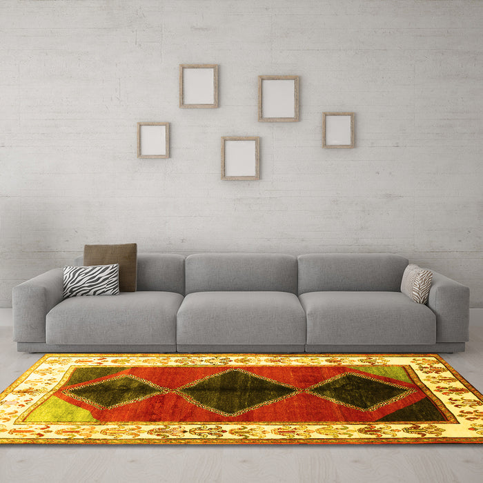 Machine Washable Persian Yellow Traditional Rug in a Living Room, wshtr839yw