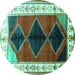 Round Persian Turquoise Traditional Rug, tr839turq
