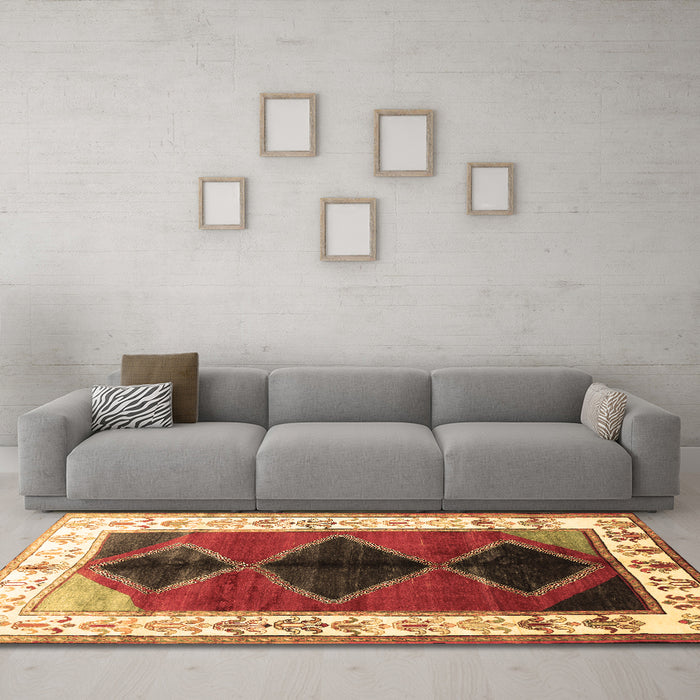 Machine Washable Persian Brown Traditional Rug in a Living Room,, wshtr839brn