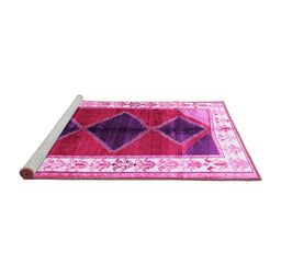 Sideview of Machine Washable Persian Pink Traditional Rug, wshtr839pnk