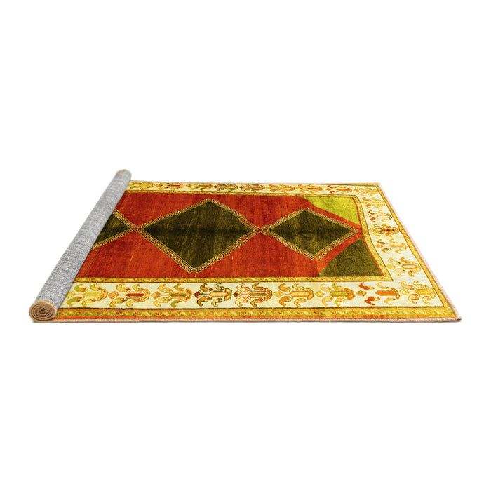 Sideview of Machine Washable Persian Yellow Traditional Rug, wshtr839yw