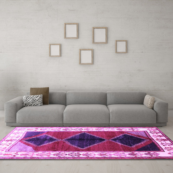 Machine Washable Persian Purple Traditional Area Rugs in a Living Room, wshtr839pur