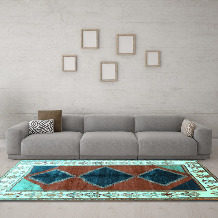 Machine Washable Persian Light Blue Traditional Rug in a Living Room, wshtr839lblu