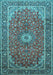 Machine Washable Medallion Light Blue Traditional Rug, wshtr83lblu