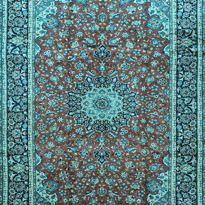 Machine Washable Medallion Light Blue Traditional Rug, wshtr83lblu