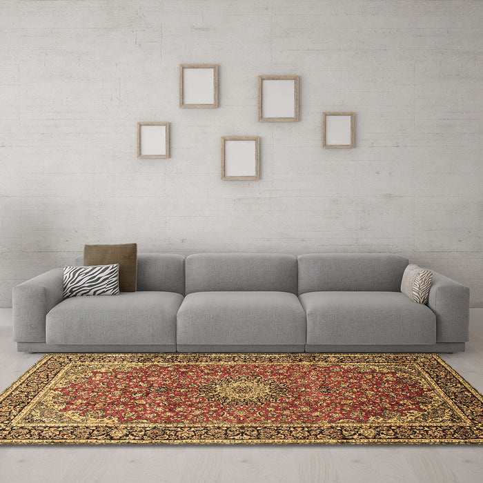 Machine Washable Medallion Brown Traditional Rug in a Living Room,, wshtr83brn