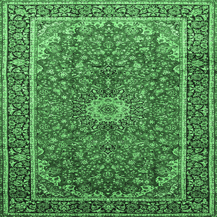 Square Machine Washable Medallion Emerald Green Traditional Area Rugs, wshtr83emgrn