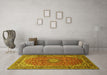 Machine Washable Medallion Yellow Traditional Rug in a Living Room, wshtr83yw