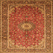 Round Machine Washable Medallion Orange Traditional Area Rugs, wshtr83org