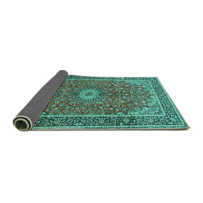 Sideview of Medallion Turquoise Traditional Rug, tr83turq