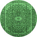 Round Machine Washable Medallion Emerald Green Traditional Area Rugs, wshtr83emgrn