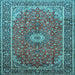 Square Machine Washable Medallion Light Blue Traditional Rug, wshtr83lblu