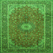 Round Machine Washable Medallion Green Traditional Area Rugs, wshtr83grn