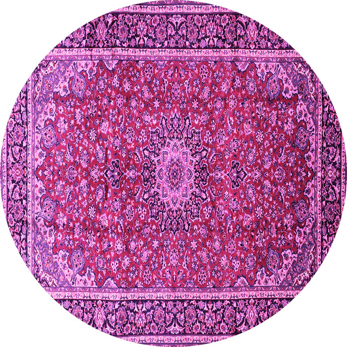 Round Machine Washable Medallion Pink Traditional Rug, wshtr83pnk