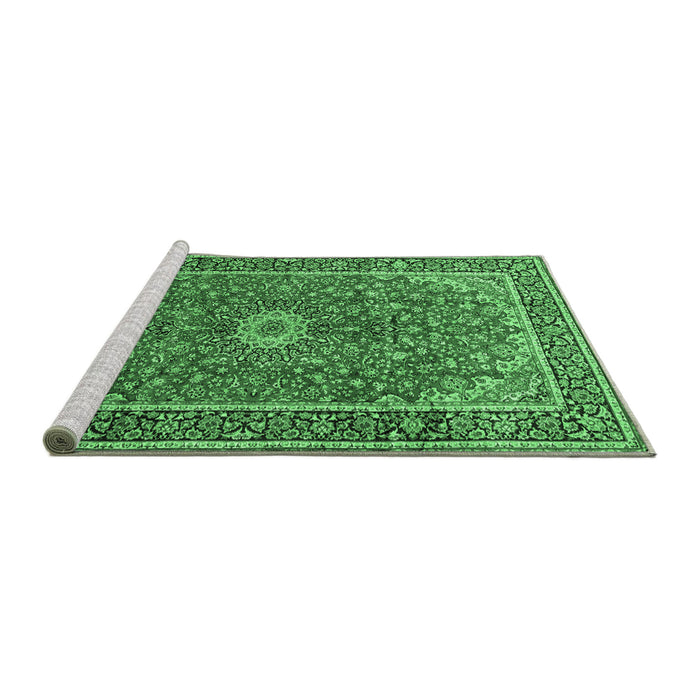 Sideview of Machine Washable Medallion Emerald Green Traditional Area Rugs, wshtr83emgrn