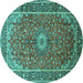 Round Machine Washable Medallion Turquoise Traditional Area Rugs, wshtr83turq