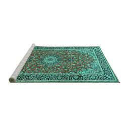 Sideview of Machine Washable Medallion Turquoise Traditional Area Rugs, wshtr83turq