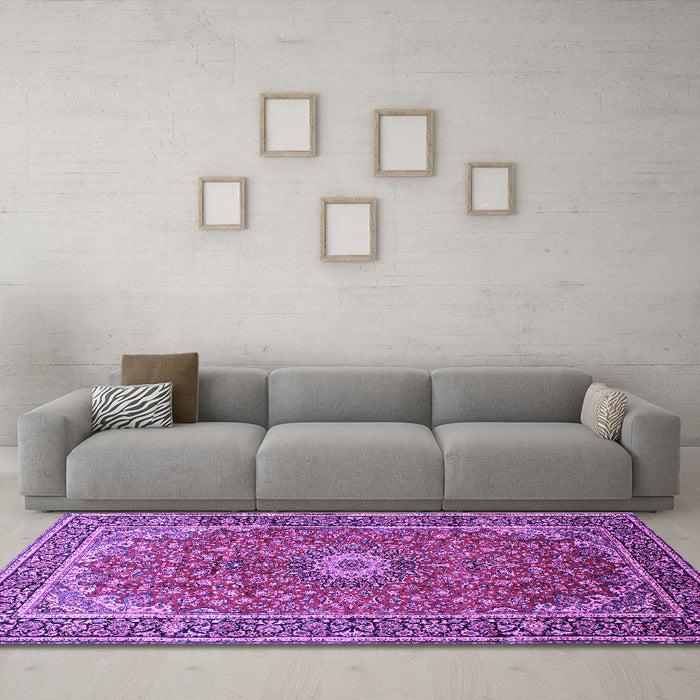 Machine Washable Medallion Purple Traditional Area Rugs in a Living Room, wshtr83pur