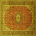 Square Machine Washable Medallion Yellow Traditional Rug, wshtr83yw