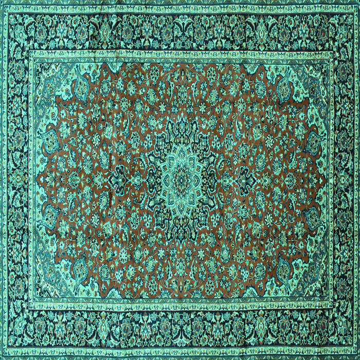 Square Medallion Turquoise Traditional Rug, tr83turq