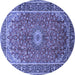 Round Machine Washable Medallion Blue Traditional Rug, wshtr83blu