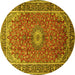 Round Machine Washable Medallion Yellow Traditional Rug, wshtr83yw