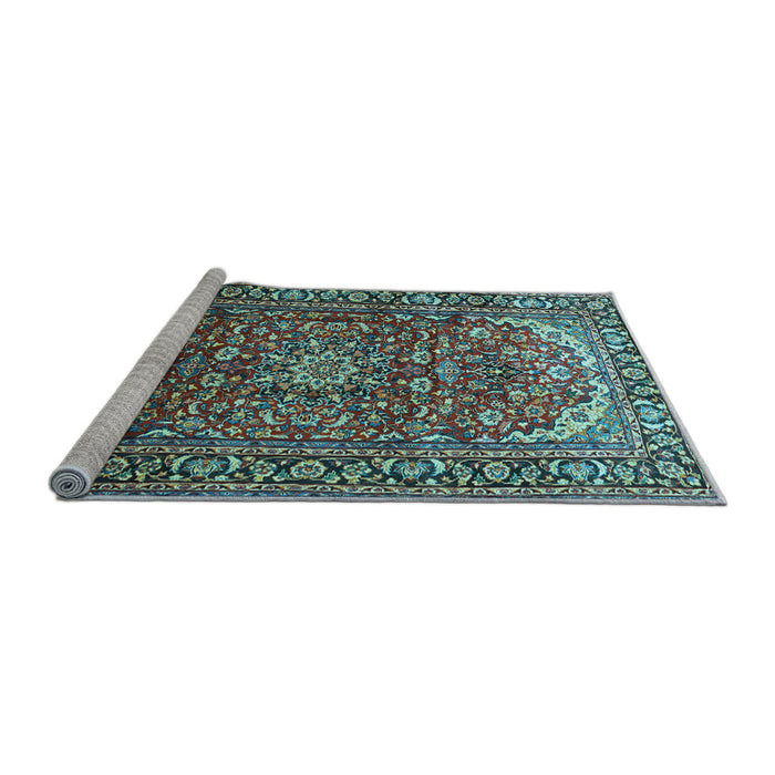 Sideview of Machine Washable Persian Light Blue Traditional Rug, wshtr840lblu