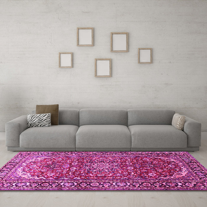 Machine Washable Persian Pink Traditional Rug in a Living Room, wshtr840pnk