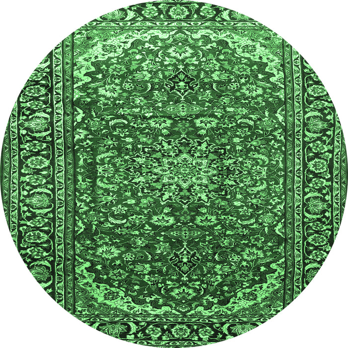 Round Machine Washable Persian Emerald Green Traditional Area Rugs, wshtr840emgrn