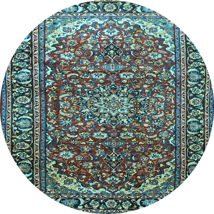 Round Machine Washable Persian Light Blue Traditional Rug, wshtr840lblu