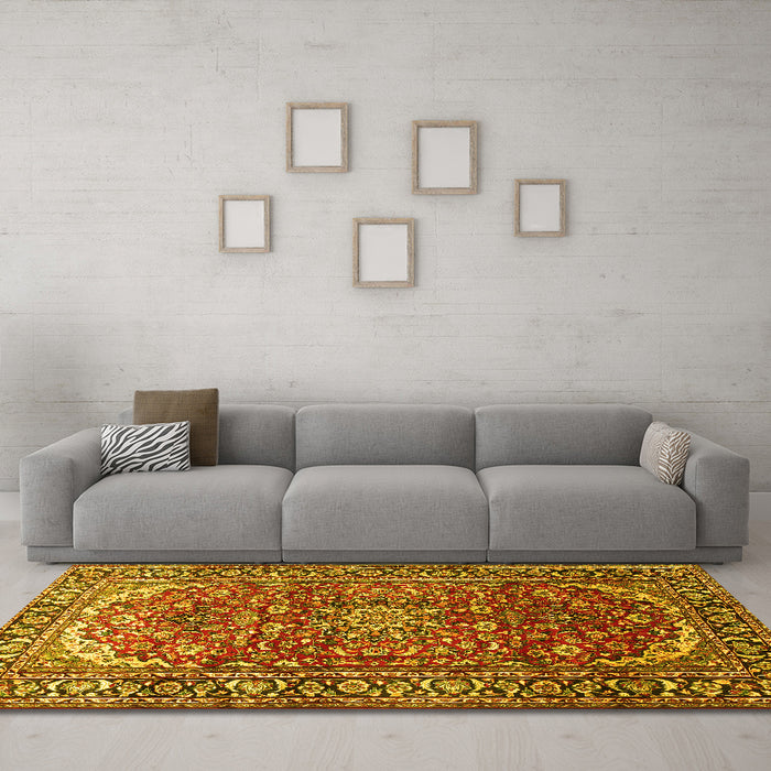 Machine Washable Persian Yellow Traditional Rug in a Living Room, wshtr840yw