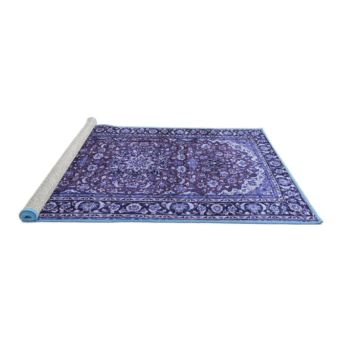 Sideview of Machine Washable Persian Blue Traditional Rug, wshtr840blu
