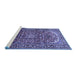 Sideview of Machine Washable Persian Blue Traditional Rug, wshtr840blu