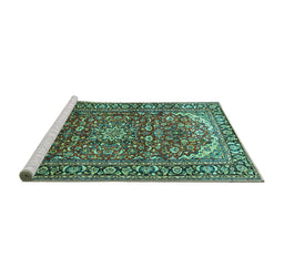 Sideview of Machine Washable Persian Turquoise Traditional Area Rugs, wshtr840turq