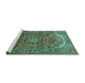 Sideview of Machine Washable Persian Turquoise Traditional Area Rugs, wshtr840turq