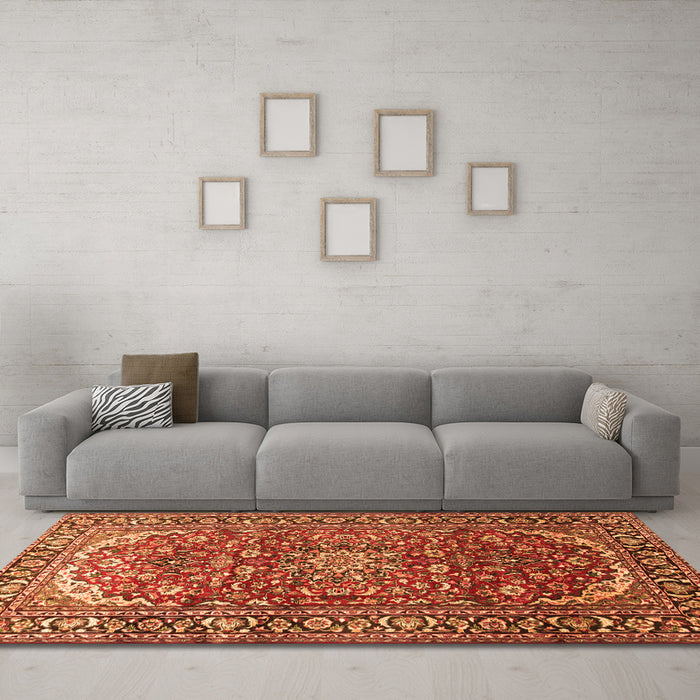 Machine Washable Persian Orange Traditional Area Rugs in a Living Room, wshtr840org