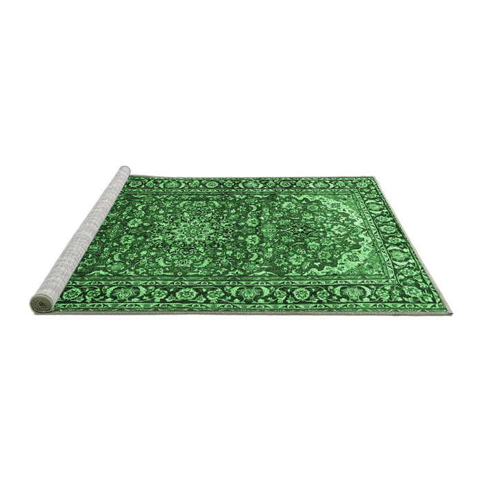 Sideview of Machine Washable Persian Emerald Green Traditional Area Rugs, wshtr840emgrn