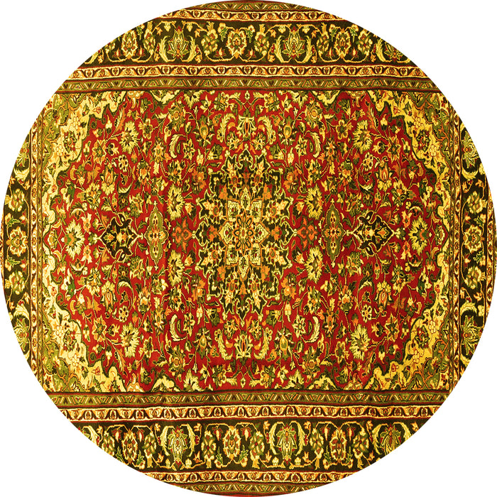 Round Machine Washable Persian Yellow Traditional Rug, wshtr840yw