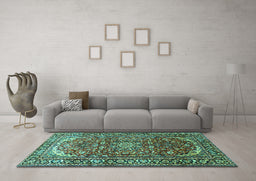 Machine Washable Persian Turquoise Traditional Area Rugs in a Living Room,, wshtr840turq