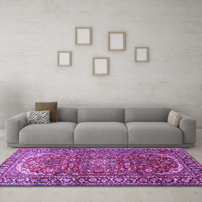 Machine Washable Persian Purple Traditional Area Rugs in a Living Room, wshtr840pur