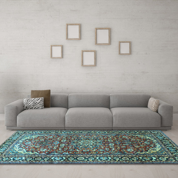 Machine Washable Persian Light Blue Traditional Rug in a Living Room, wshtr840lblu